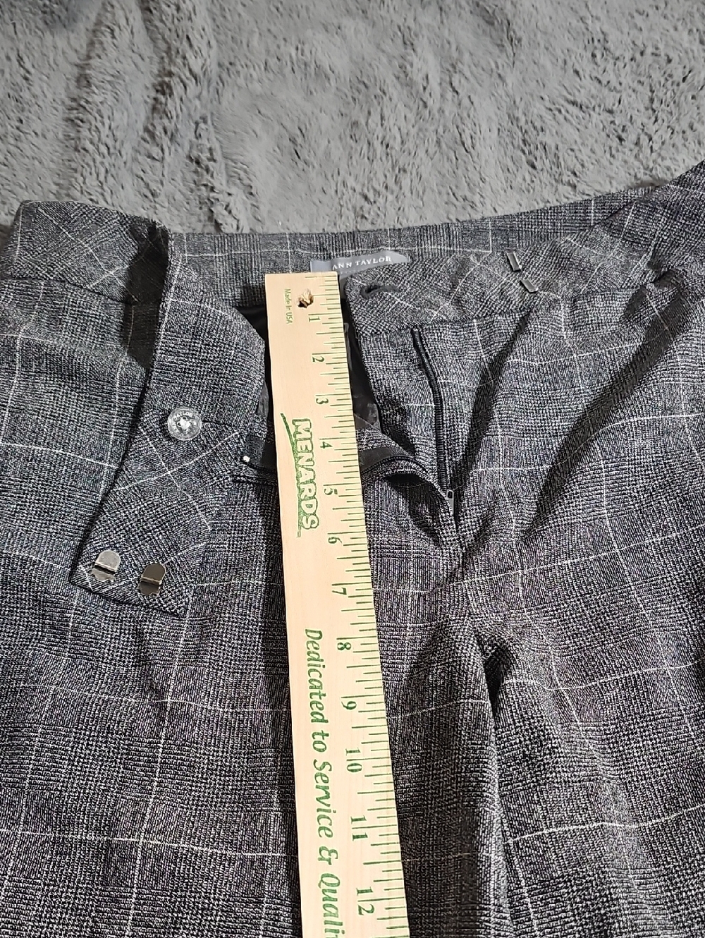 Ann Taylor 98% Wool Gray Plaid Glen Check Wide Leg Tailored Trousers Pants 10 - Picture 7 of 11